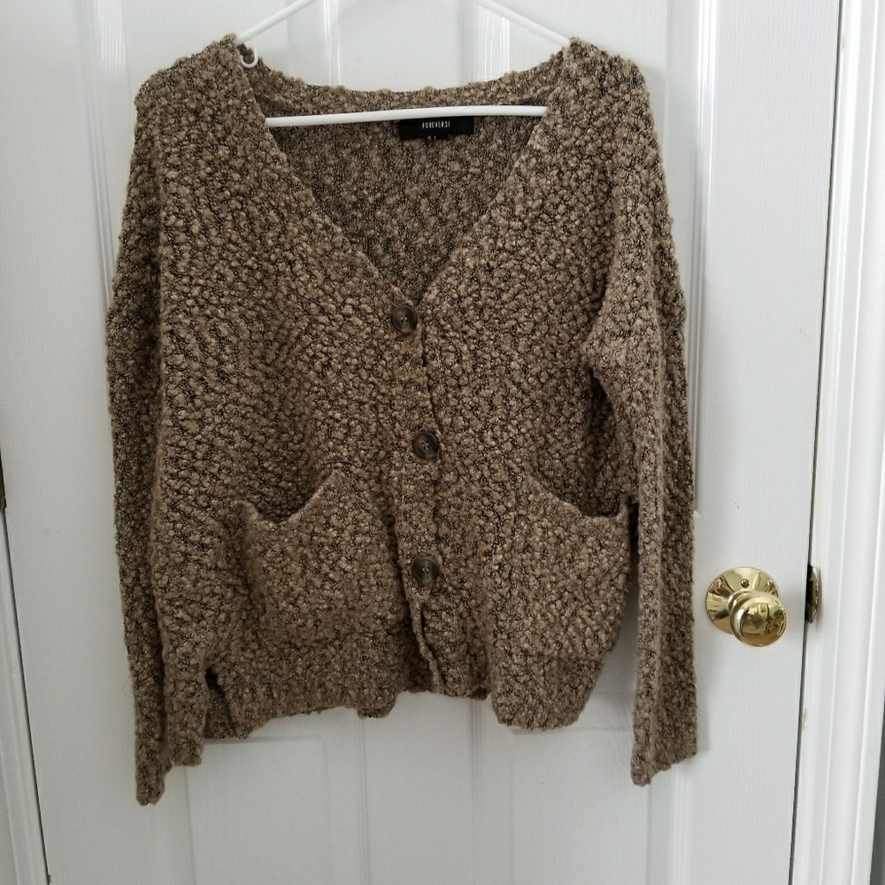 Brown Textured Knit Sweater/Cardigan